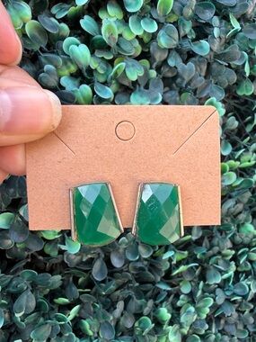 Preloved Green Faceted Stud Earrings - Women Jewelry